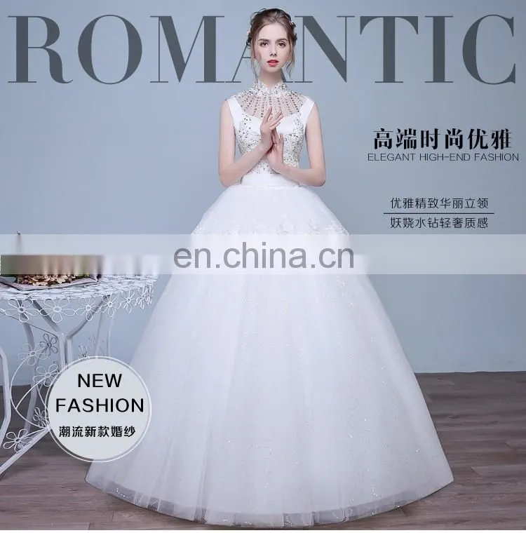HS1634 2017 Cheap Halter Beading A line Tulle Plus size Long Wedding Dress Guest Gown Maid of Honor