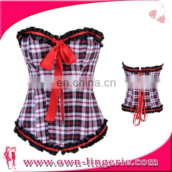 fashion Red plaid sexy overbust corset for woman