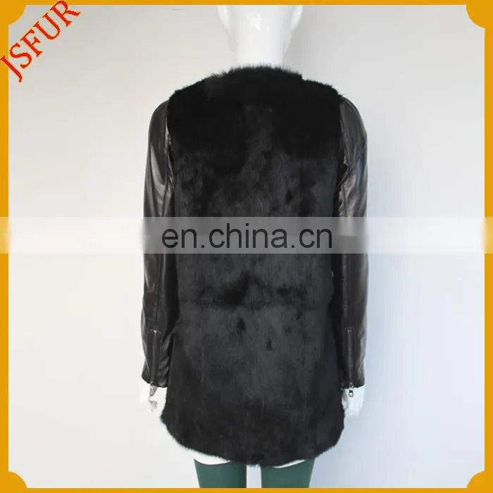 2014 NEW fashion design warm rabbit fur leather jacket