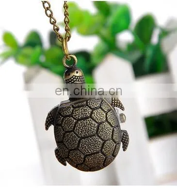 Bronze Vintage Lovely Turtle Mini Small Size Quartz Pocket Watch Women Lady Girl Necklace Pendant Chain Birthday Gifts