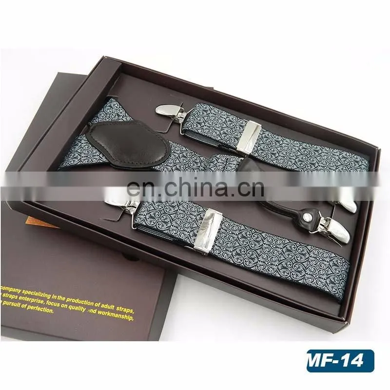 2017 new design Men's high-end brand 4 clips jacquard printing suspenders