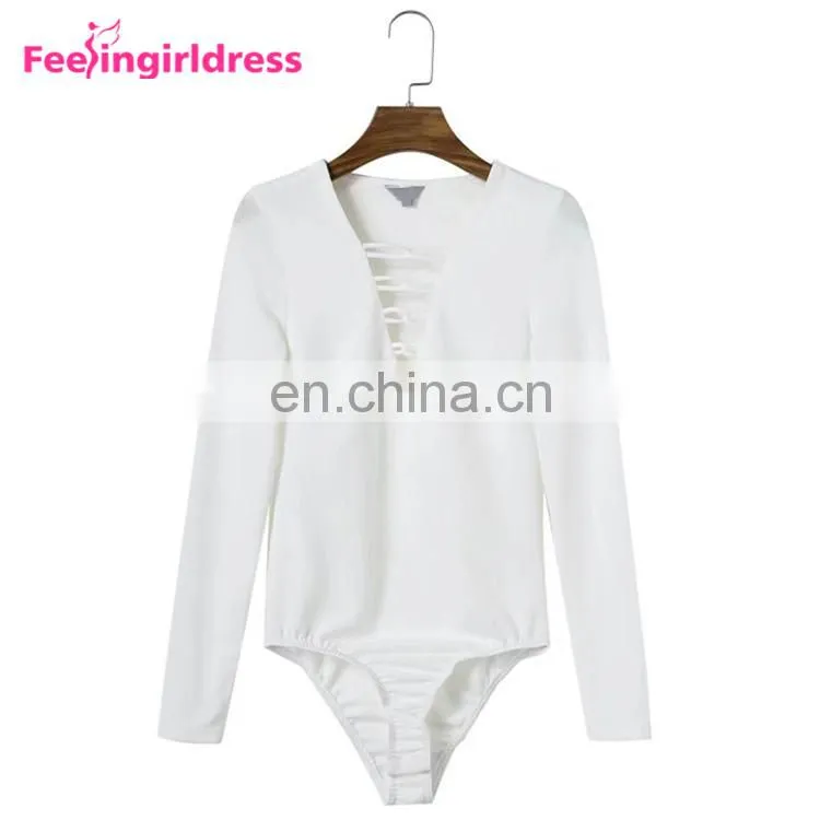Ladies Long Sleeves White Knitting Swear Bodysuit Women Jumpsuits And Rompers