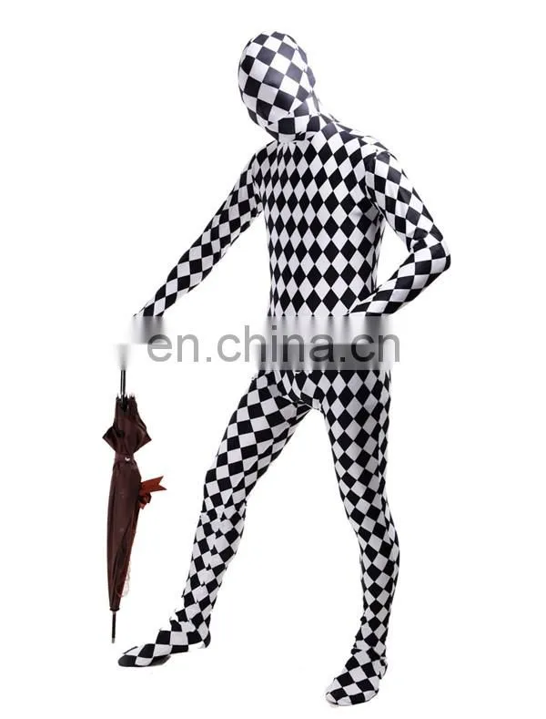 Full Body Lycra Spandex Zentai Costume Black White Check Catsuit Grid Size S M L XXL