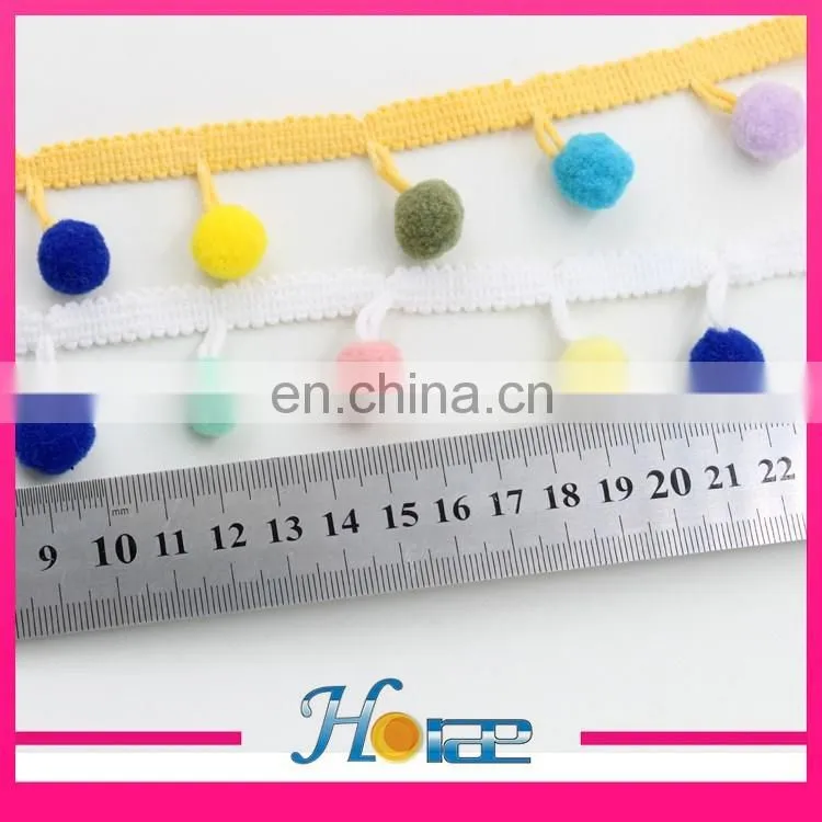 hea188 crochet colorful cotton lace trim pom pom lace trim for garment