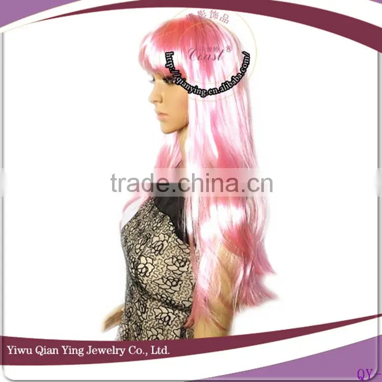 cheap long pink body wave party wig