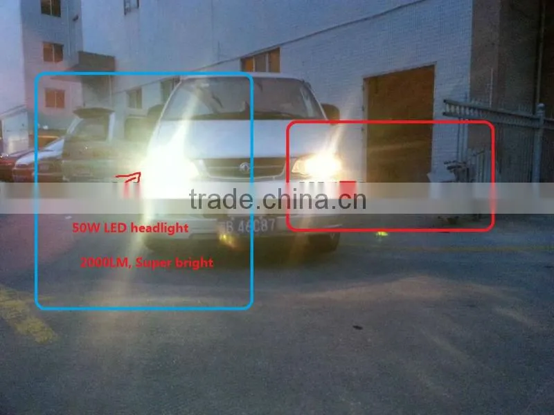 50W, 2000 lumen car led headlight(H4,H7,H8,H11,9005/HB3, 9006/HB4), replace halogen bulb