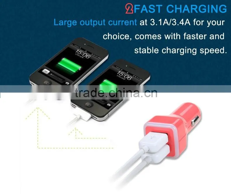 Dual USB Car Charger For iPad iPhone 5V 3.1A Mini Adapter