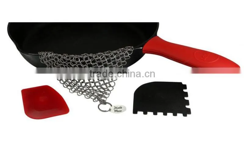 2016 New Cast Iron Cookware, Cast Iron Cleaner Skillet Chainmail Scrubber Premium 316 Stainless Steel 7in Round