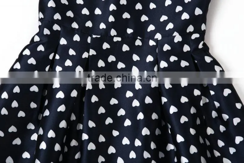 100% polyester sleeveless heart printed summer dress 2014 with good lining