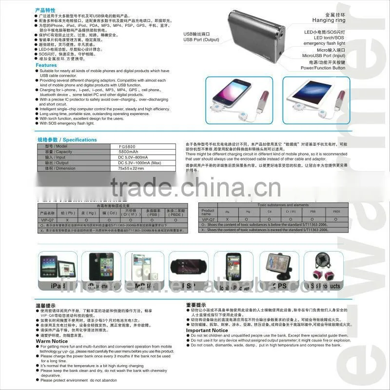 Universal power bank external battery charger 5800mAh
