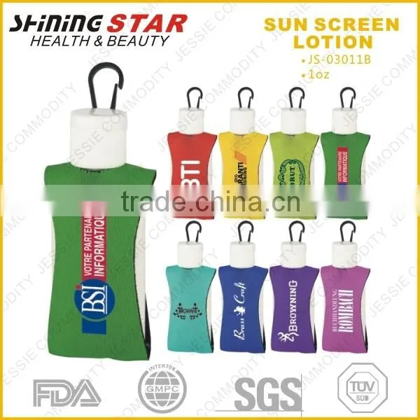 JS-03011B 2015 new design organic sunscreen lotion 30ml with neoprene holder