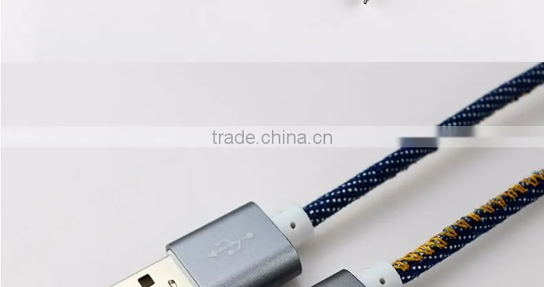 2016 Newest Denim Fabric Micro USB Cable Jean Metal Plug Data Charging cable for iPhone 6 6S Plus 5 5s Android Type C
