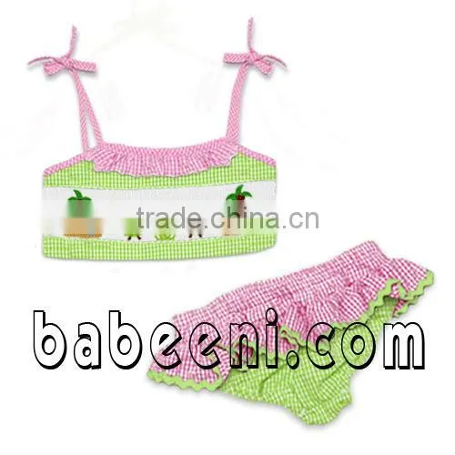Lovely bananas split hand smocked girl swimwear