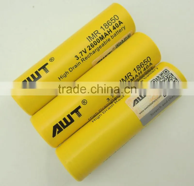 AWT Yellow 18650 2600mah 40A Subox mini vape mod box mod awt 18650 high drain for best vape mod philippine