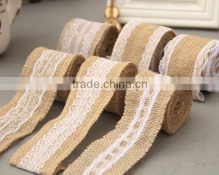 30*275cm Extra Large Burlap Tablecloth With Lace,Jute Burlap Trimming For Decoration