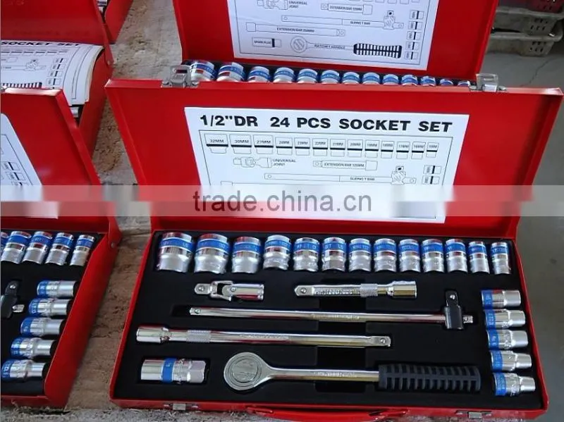 24PCS 1/2"Dr. 50BV30 high-quality material universal joint metal box chrome vanadium Material socket set (KS-4024AA-R12)