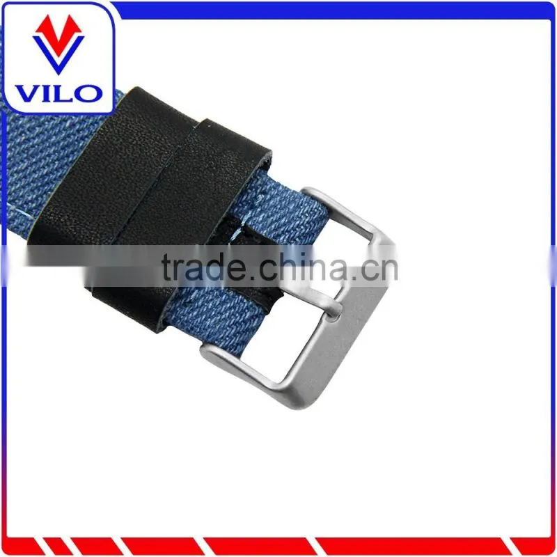 Canvas Fabric Genuine Leather Smart Watch Band Replacement Strap With Adapter Metal Clasp for Apple Watch 38mm 42mm