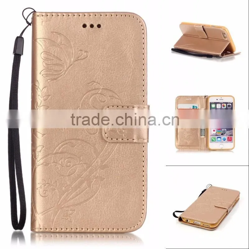 PU wallet leather case with strap, leather stand case with inside TPU cover sample free mobile phone case for iphone 6