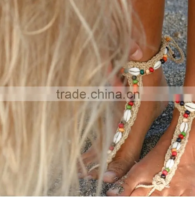 Crochet Barefoot Sandals Beach Wedding Yoga Shoes Foot Jewelry Blue Pink Silver