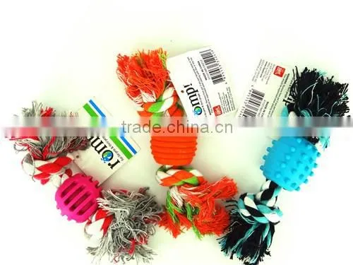 hot sale dog product dog cotton pet toy dog chewing toy colored cotton rope with TPR