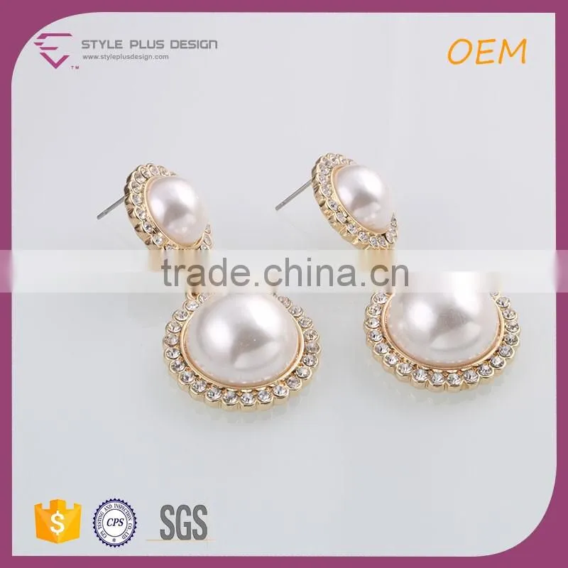 E78086I01 Gold plating lighter stud earring plastic rhinestone hoop custom elegant fancy jewelry double sided pearl earrings