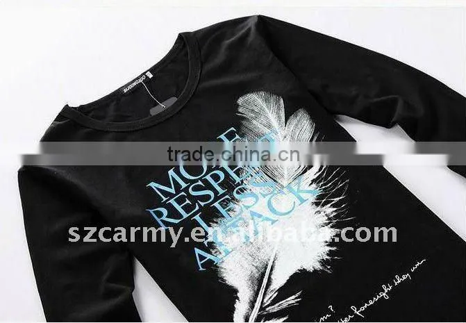 Autumn & Winter 100% Cotton Korean Style Fashionable Personality Black Couple's Casual Long Sleeve Tee Shirts
