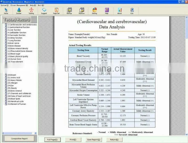 Quantum Magnetic Resonance Body Analyzer 36 Reports Language English Spanish French