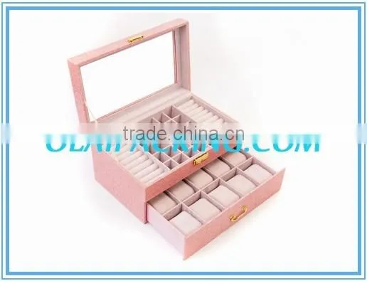 2016 New Idea Pink Leather Ring Watch Set Box