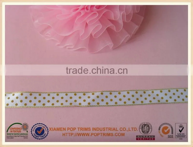 Beautiful Gold sewing line polka dot satin ribbon