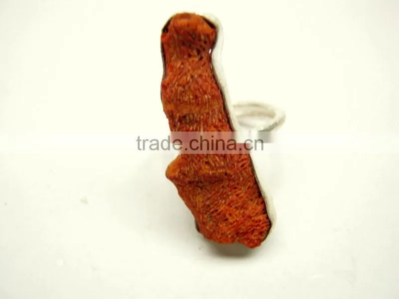 Coral Raw Natural Gemstones Ring, Matt Finish Adjustable Rings, 925 Solid Sterling Silver Coral Rings