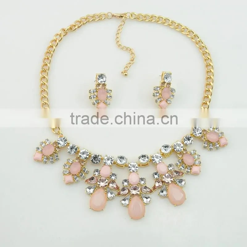 Fashion resin crystal necklace and earrings jewerly set fancy crystal necklace sets