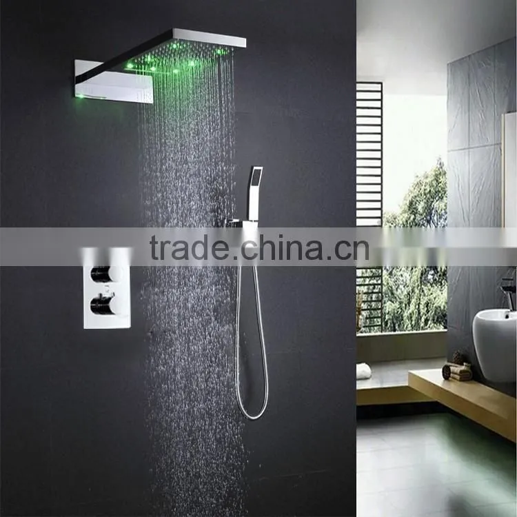 concealed led 3 color shower mixer 3 function wall mounted thermostatic shower faucet mixer with hose