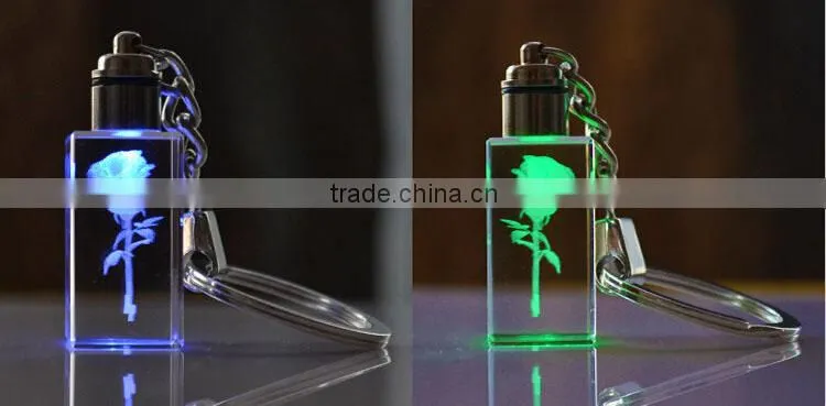 compact LED 3d laser rose flower crystal key holder