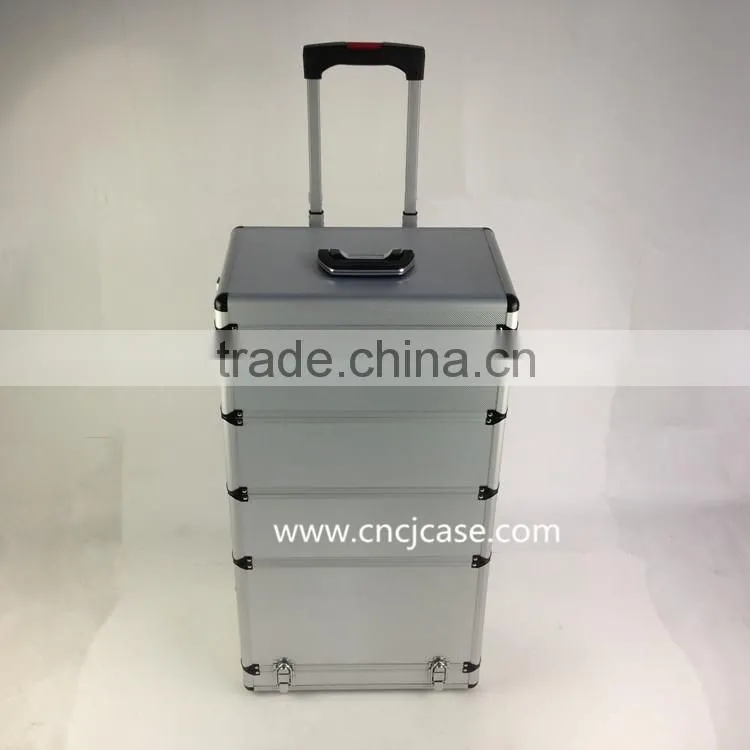 Professional make up barber tool trolley case ABS Aluminum tool case with wheel