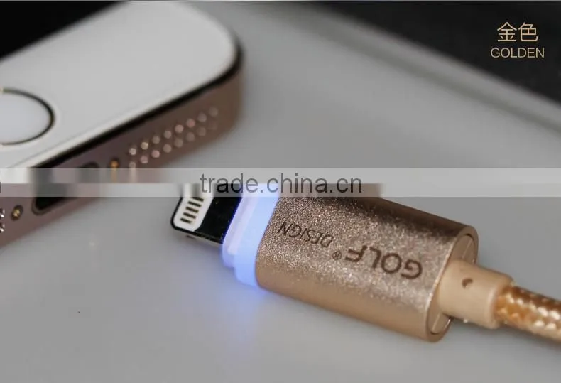 Fast charging and transmission speed LED metal cable ,Golf LED Metal Braided usb cable for Lighting smart phone