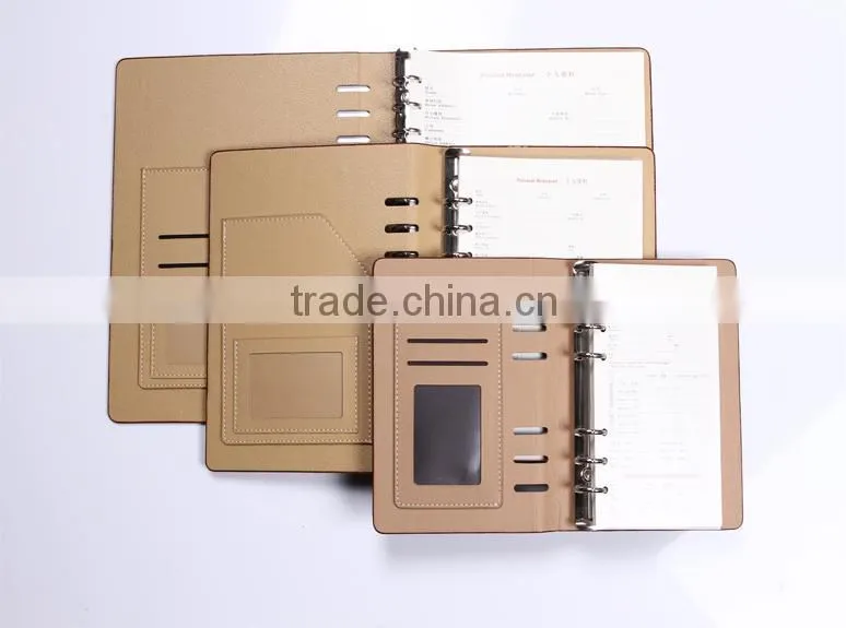 Various colors hard leather ring-binder refillable notebook in different sizes