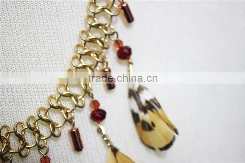 Newest Gold Feather Pendant Necklace Short Chain Rose-gold Charm Connected Necklace 2016 Fashion Style Wholesale