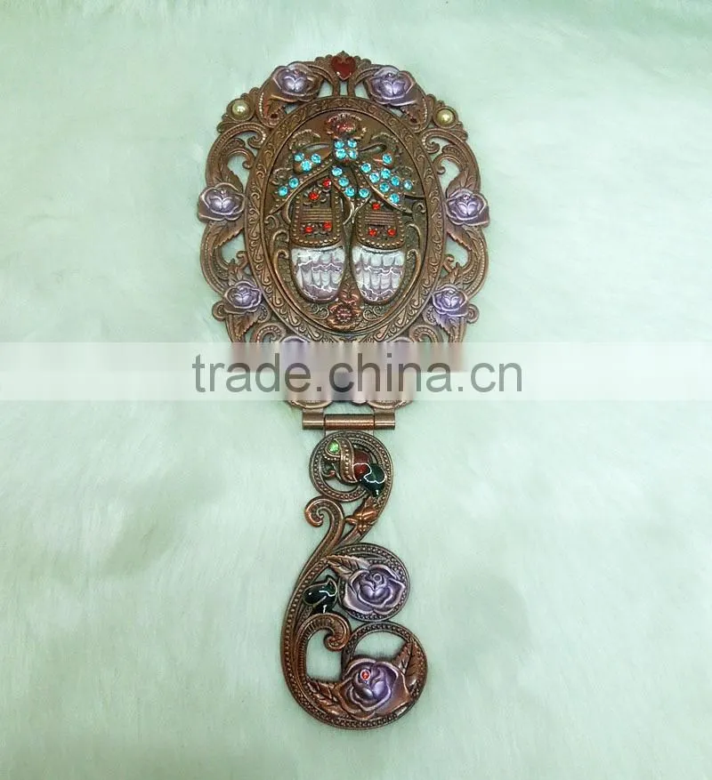 Vintage enamel purple pocket mirror