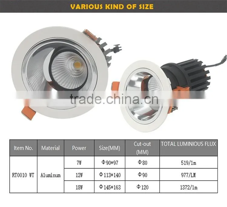 zhongshan alibaba 12w round cob led downlight manufacturer spotlight for led