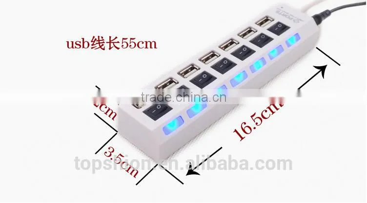 High speed Charging Station USB 2.0 7-Port Hub Adapter with Individual Power Switches and LEDs