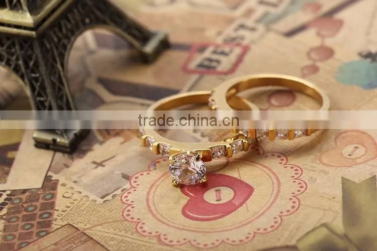 Wholesale engagement couple finger rings 18k solid gold plated cz diamonds high quality finger rings more attractive