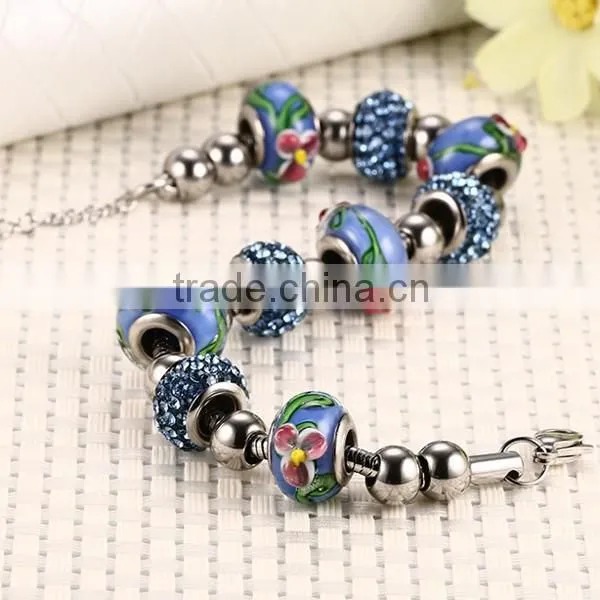 Bohemian Style Flower Pattern Blue Bead Necklace And Bracelet Jewelry Sets