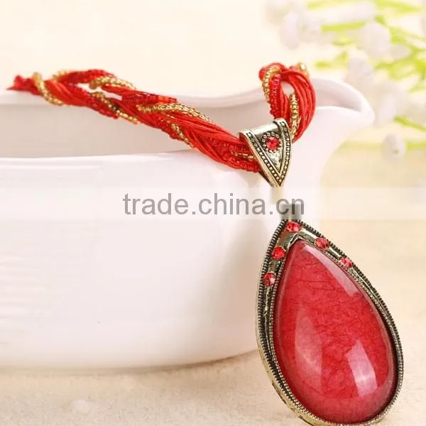 National Wind Women Water Drop Pendant Necklace