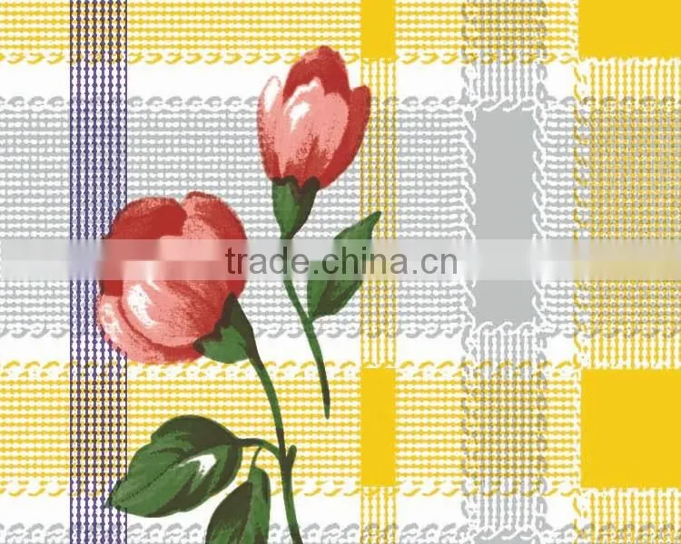 2015 Newest printed floral design pvc petal table cloth with lace/waved/straight edge