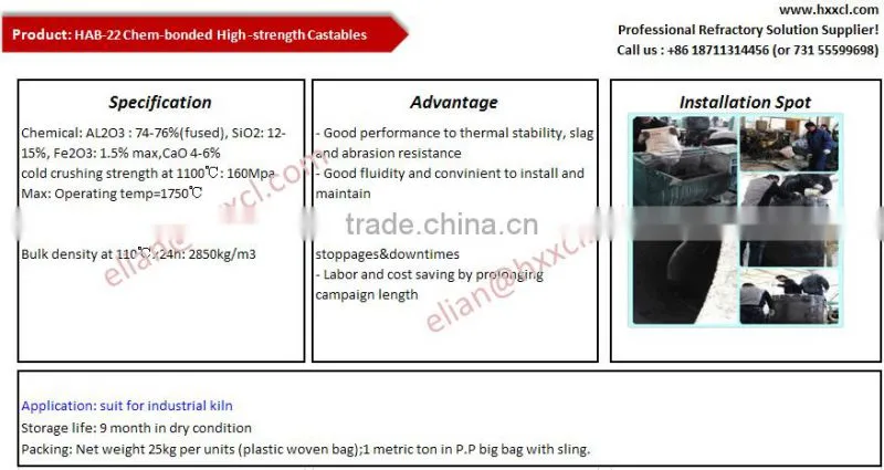 High strength cement chemical-bonding refractory castables china factory with cheap price