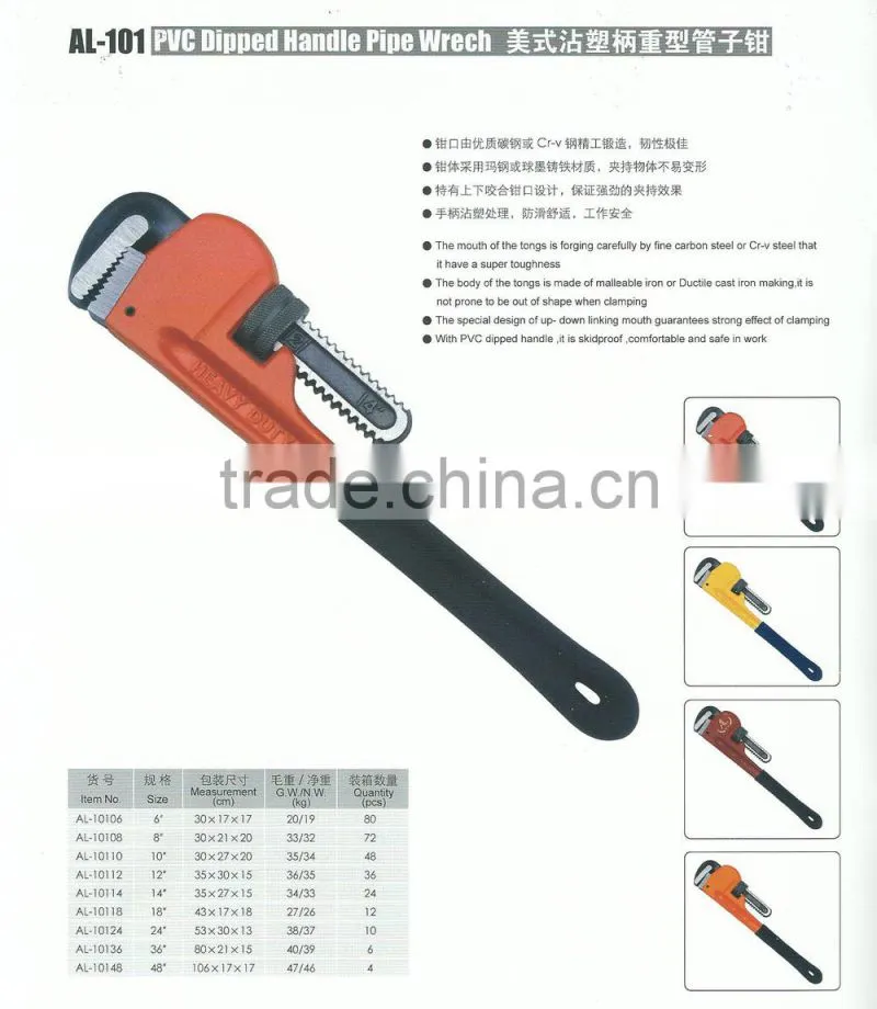 12" PVC dipped handle Amerian style pipe wrench