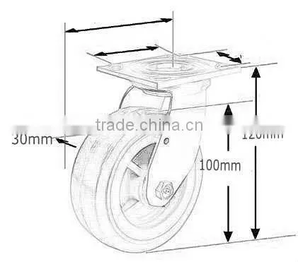 4" swivel PU caster for storage cart with wheels without brake
