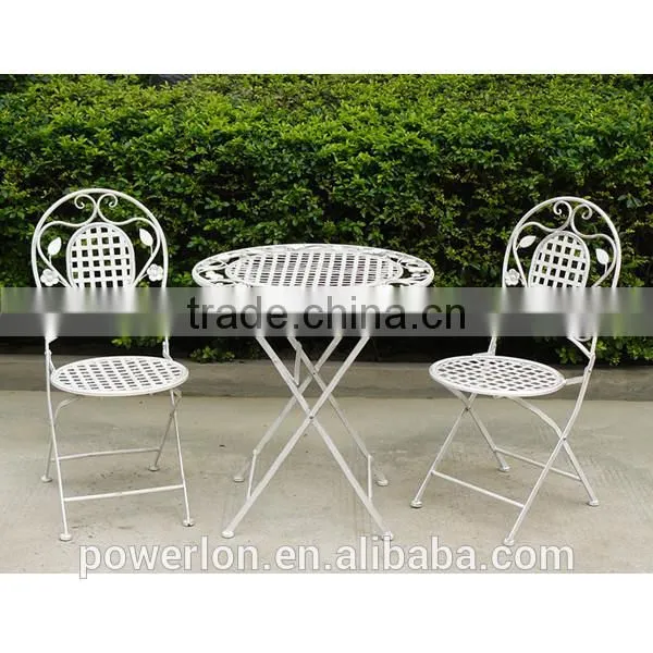POWERLON Vintage folding table antique white wrought iron antirust outdoor table