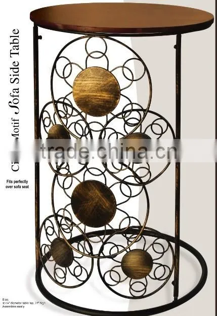 RH-4647 Metal round wood top snack coffee table Circle Motif Sofa Side Table