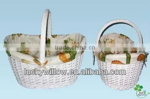 oval white willow storage basket with handle &lining